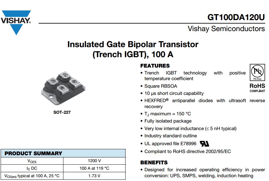Модуль igbt GT100DA120U datasheet