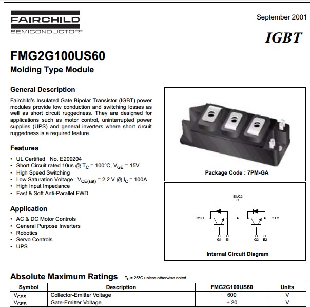 FMG2G100US60 Igbt molding 600v 100a 7pm-ga